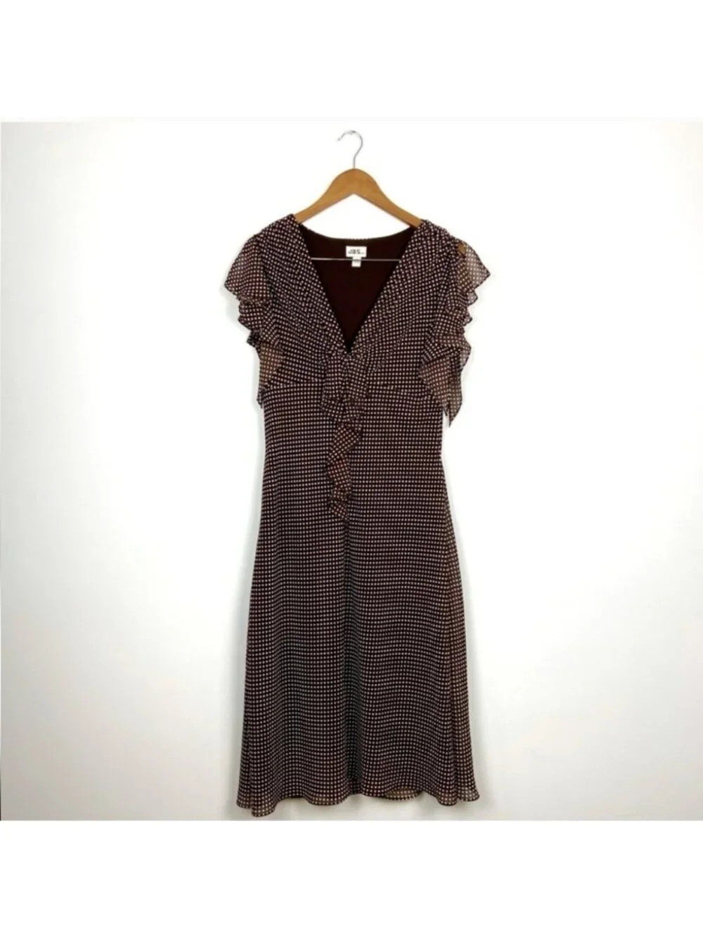 Vintage Brown J.B.S LTD Polka Dot Ruffle Dress